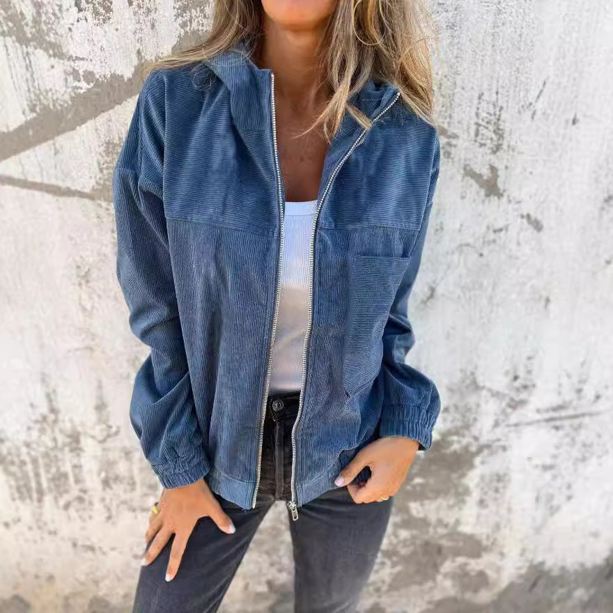 Sylou™ | Veste Velours à Capuche Décontractée